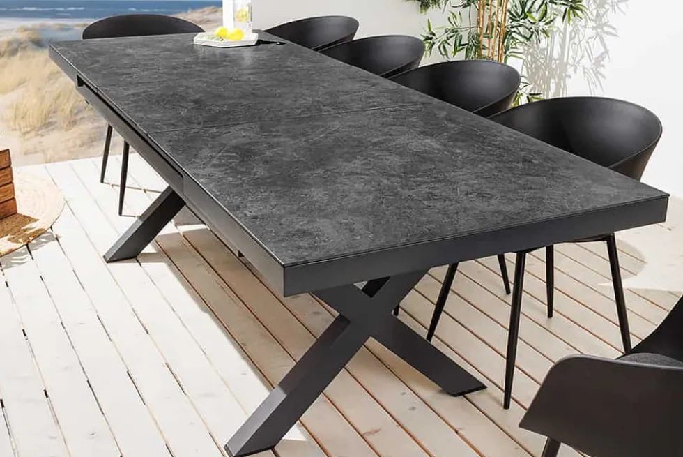 Ausziehbarer In- und Outdoor Esstisch EMPIRE 180-240cm anthrazit Keramik Gartentisch
