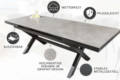 Ausziehbarer In- und Outdoor Esstisch EMPIRE 180-240cm hellgrau Keramik anthrazit