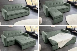 Ausziehbares Schlafsofa SMART 180cm grün Cord 2-Sitzer Couch mit Nosagfederung