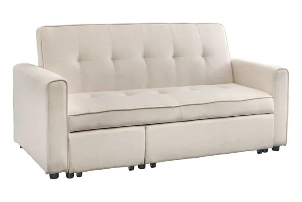 Ausziehbares Schlafsofa SMART 180cm beige Cord 2-Sitzer Couch mit Nosagfederung