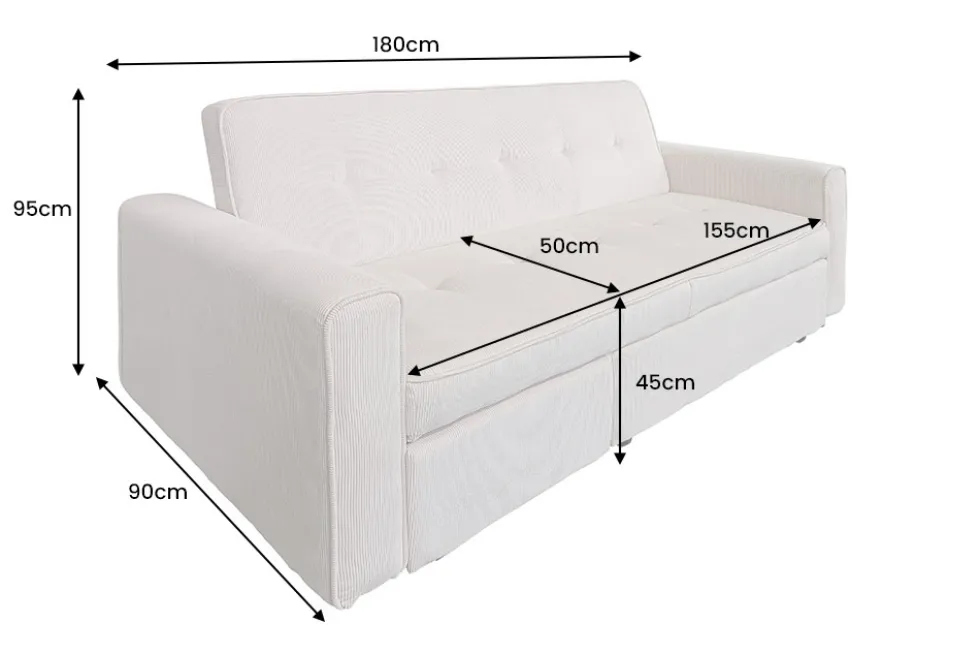 Ausziehbares Schlafsofa SMART 180cm beige Cord 2-Sitzer Couch mit Nosagfederung