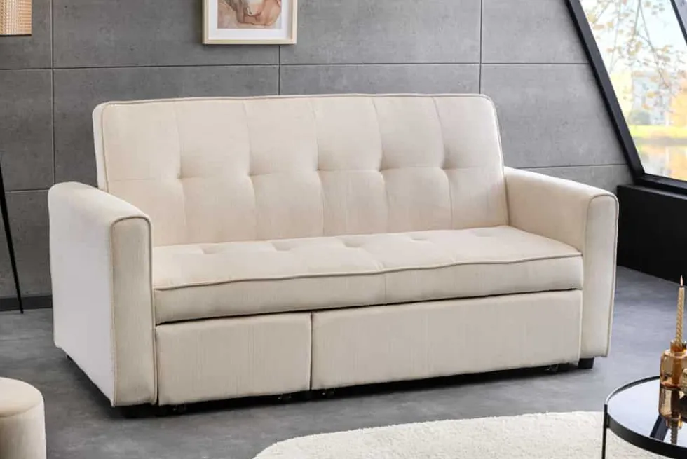 Ausziehbares Schlafsofa SMART 180cm beige Cord 2-Sitzer Couch mit Nosagfederung