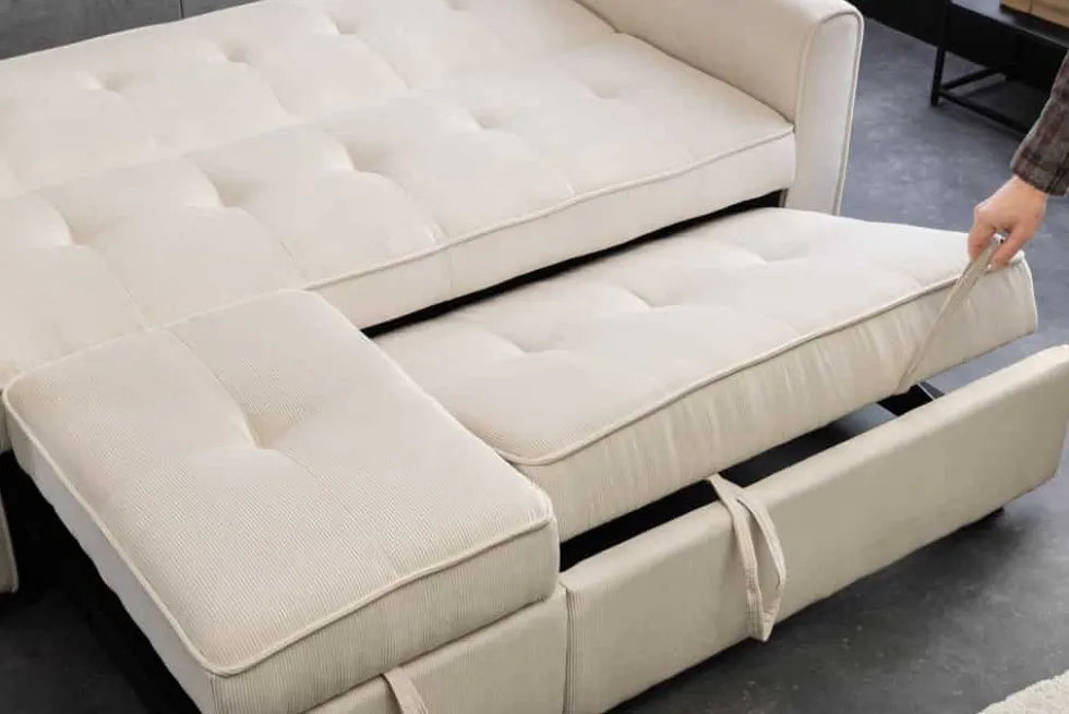 Ausziehbares Schlafsofa SMART 180cm beige Cord 2-Sitzer Couch mit Nosagfederung