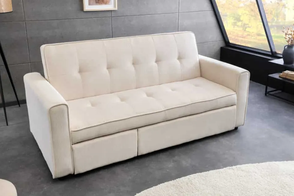 Ausziehbares Schlafsofa SMART 180cm beige Cord 2-Sitzer Couch mit Nosagfederung
