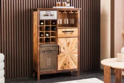 Authentischer Barschrank ATELIER 120cm natur Pinienholz Metall-Vintage-Bar