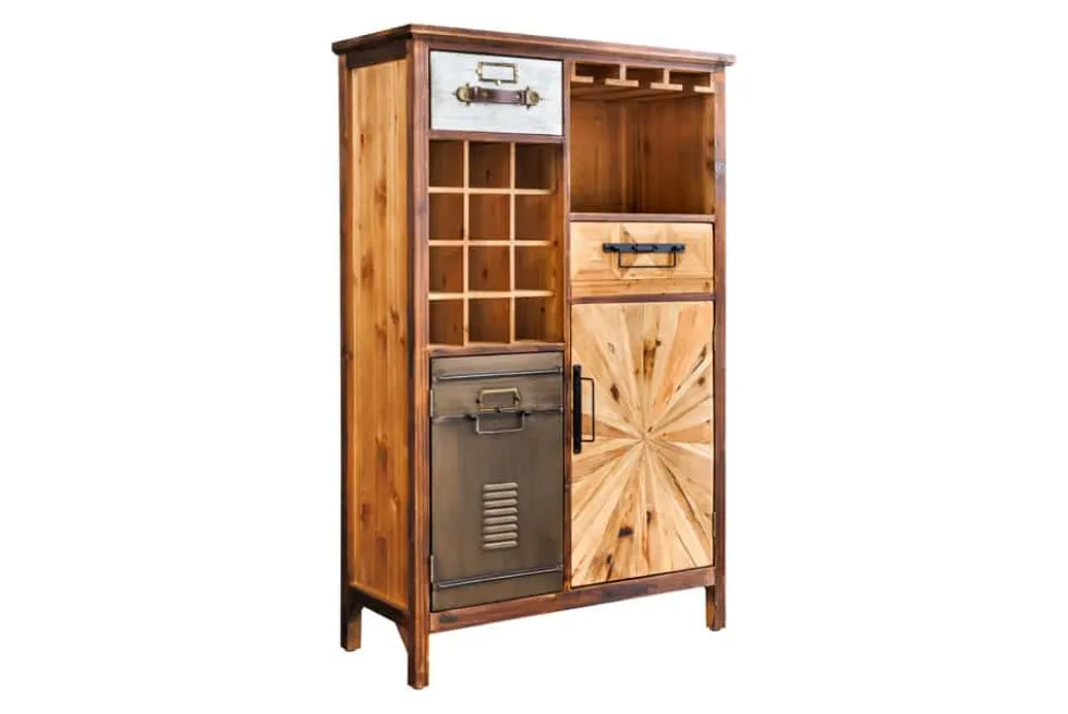 Authentischer Barschrank ATELIER 120cm natur Pinienholz Metall-Vintage-Bar