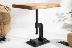 Authentischer Beistelltisch FACTORY 50cm Akazie Massivholz Baumkante Industrial Design