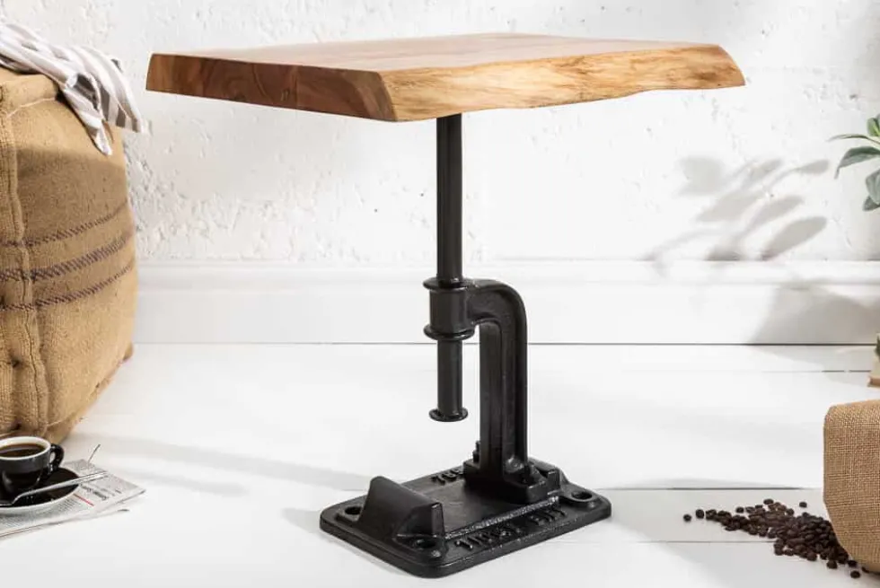 Authentischer Beistelltisch FACTORY 50cm Akazie Massivholz Baumkante Industrial Design