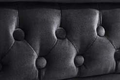 Barock Sofa CHESTERFIELD 205cm schwarz Samt Federkern Knopfheftung 3-Sitzer Couch