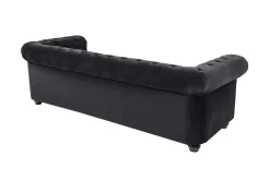 Barock Sofa CHESTERFIELD 205cm schwarz Samt Federkern Knopfheftung 3-Sitzer Couch