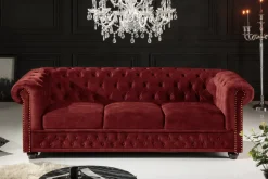 Barock Sofa CHESTERFIELD 205cm rot Samt Federkern Knopfheftung 3-Sitzer Couch