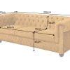 Barock Sofa CHESTERFIELD 205cm senfgelb Samt Federkern Knopfheftung 3-Sitzer Couch