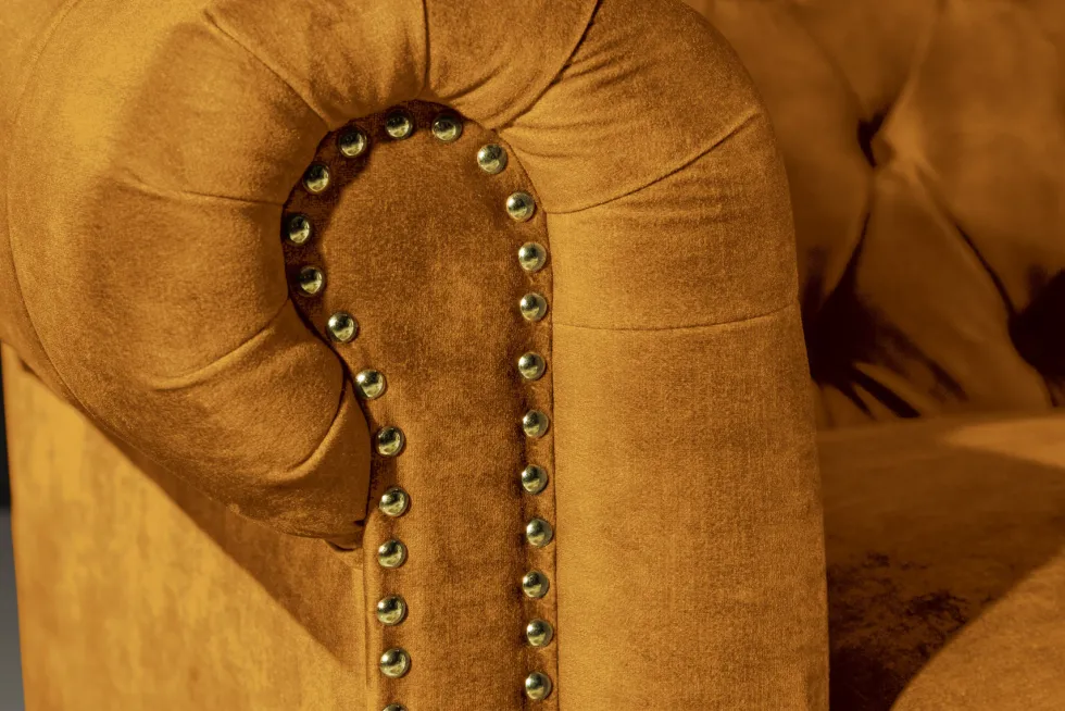 Barock Sofa CHESTERFIELD 205cm senfgelb Samt Federkern Knopfheftung 3-Sitzer Couch