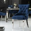 Barock Stuhl CASTLE DELUXE royalblau Samt Löwenkopf Chesterfield Design Esszimmerstuhl Nieten