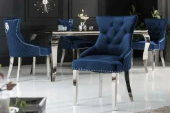 Barock Stuhl CASTLE DELUXE royalblau Samt Löwenkopf Chesterfield Design Esszimmerstuhl Nieten