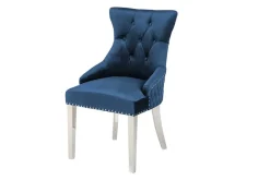 Barock Stuhl CASTLE DELUXE royalblau Samt Löwenkopf Chesterfield Design Esszimmerstuhl Nieten