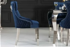 Barock Stuhl CASTLE DELUXE royalblau Samt Löwenkopf Chesterfield Design Esszimmerstuhl Nieten