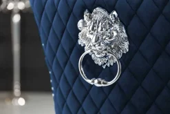 Barock Stuhl CASTLE DELUXE royalblau Samt Löwenkopf Chesterfield Design Esszimmerstuhl Nieten