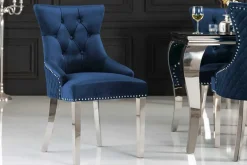 Barock Stuhl CASTLE DELUXE royalblau Samt Löwenkopf Chesterfield Design Esszimmerstuhl Nieten