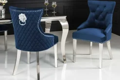 Barock Stuhl CASTLE DELUXE royalblau Samt Löwenkopf Chesterfield Design Esszimmerstuhl Nieten