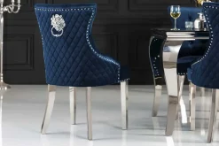 Barock Stuhl CASTLE DELUXE royalblau Samt Löwenkopf Chesterfield Design Esszimmerstuhl Nieten