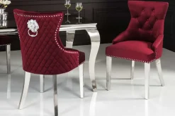Barock Stuhl CASTLE DELUXE rot Samt Löwenkopf Chesterfield Design Esszimmerstuhl Nieten