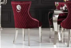 Barock Stuhl CASTLE DELUXE rot Samt Löwenkopf Chesterfield Design Esszimmerstuhl Nieten