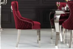 Barock Stuhl CASTLE DELUXE rot Samt Löwenkopf Chesterfield Design Esszimmerstuhl Nieten