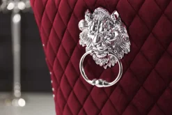 Barock Stuhl CASTLE DELUXE rot Samt Löwenkopf Chesterfield Design Esszimmerstuhl Nieten