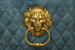 Barock Stuhl CASTLE DELUXE petrol Samt gold Edelstahl mit Löwenkopf Ziernieten