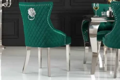 Barock Stuhl CASTLE DELUXE smaragdgrün Samt Edelstahl Löwenkopf