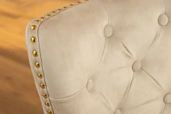 Barock Stuhl CASTLE DELUXE beige Samt gold Edelstahl mit Löwenkopf Ziernieten