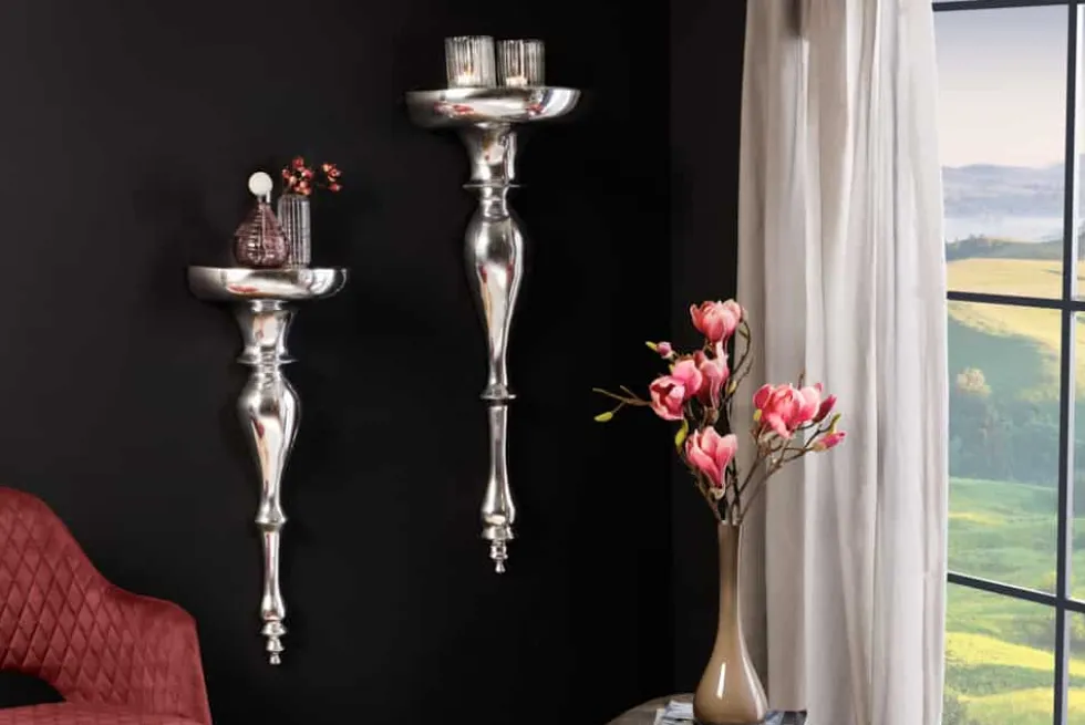 Barocke Wandkonsole SCALA 60cm silber Aluminium Wandregal