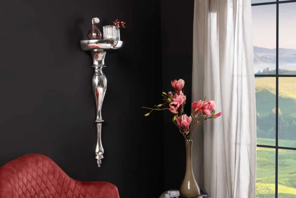Barocke Wandkonsole SCALA 60cm silber Aluminium Wandregal