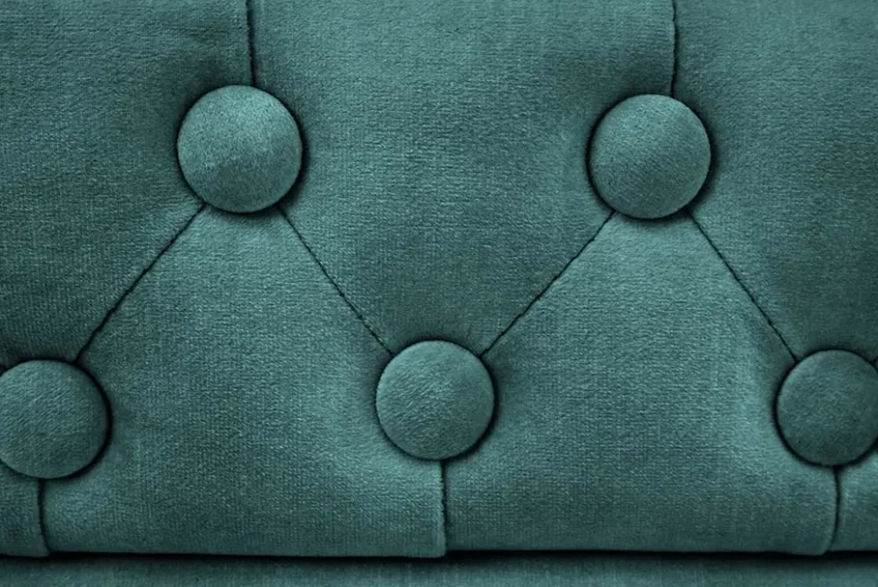 Barocker Sessel CHESTERFIELD petrol Samt Federkern goldene Nieten mit Knopfheftung