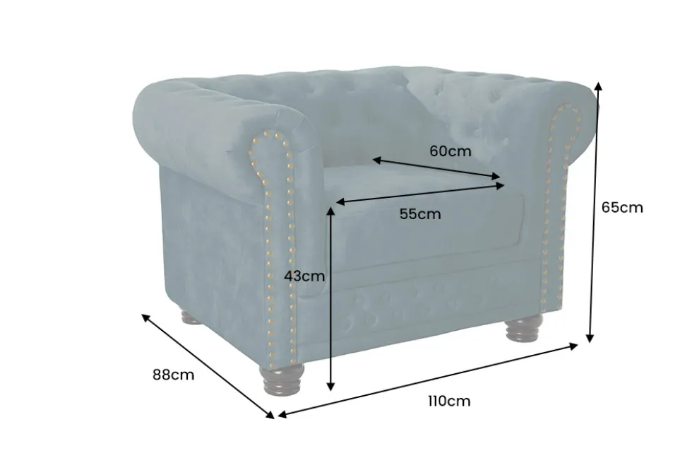 Barocker Sessel CHESTERFIELD petrol Samt Federkern goldene Nieten mit Knopfheftung