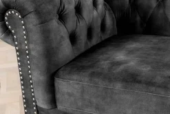 Barocker Sessel CHESTERFIELD grau Samt Federkern mit Knopfheftung