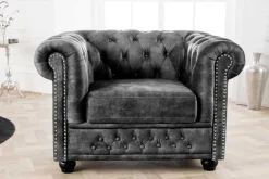 Barocker Sessel CHESTERFIELD grau Samt Federkern mit Knopfheftung