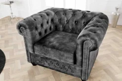 Barocker Sessel CHESTERFIELD grau Samt Federkern mit Knopfheftung