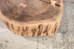 Baumstamm Couchtisch GOA 60cm natur Akazie Massivholz rund mit Rollen Unikat