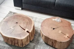 Baumstamm Couchtisch GOA 60cm natur Akazie Massivholz rund mit Rollen Unikat
