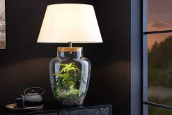 Befüllbare Tischlampe CLASSICO 75cm weiß transparent Glas mit Leinenschirm