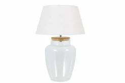 Befüllbare Tischlampe CLASSICO 75cm weiß transparent Glas mit Leinenschirm