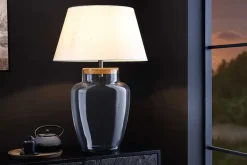 Befüllbare Tischlampe CLASSICO 75cm weiß transparent Glas mit Leinenschirm