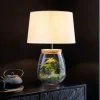 Befüllbare Tischlampe CLASSICO 60cm weiß transparent Glas mit Leinenschirm