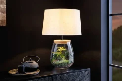 Befüllbare Tischlampe CLASSICO 60cm weiß transparent Glas mit Leinenschirm