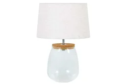 Befüllbare Tischlampe CLASSICO 60cm weiß transparent Glas mit Leinenschirm