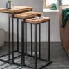 Beistelltisch 3er Set INDUSTRIAL 65cm Mangoholz handmade Mosaik schwarzes Metallgestell massiv