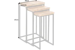 Beistelltisch 3er Set INDUSTRIAL 65cm Mangoholz handmade Mosaik schwarzes Metallgestell massiv