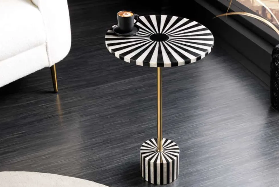 Beistelltisch HARMONY NATURE 55cm schwarz weiß Mosaik rund Kunsthandwerk